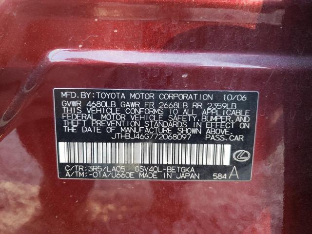Photo 10 from auction – 2007 LEXUS ES 350 with VIN JTHBJ46G772068097