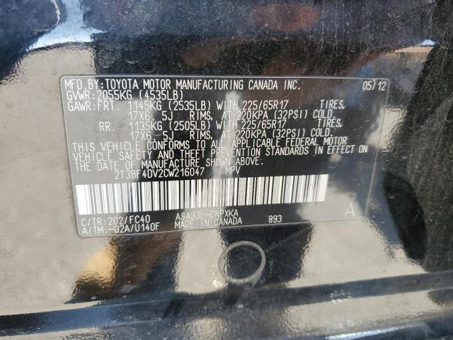 Photo 10 from auction – 2012 TOYOTA RAV4 with VIN 2T3BF4DV2CW216047