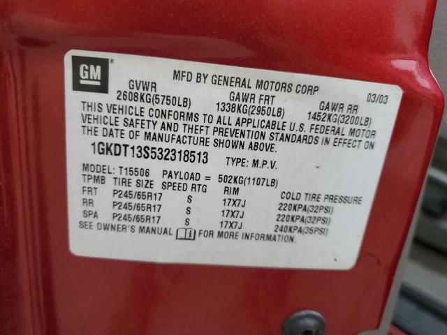 Photo 10 from auction – 2003 GMC ENVOY with VIN 1GKDT13S532318513