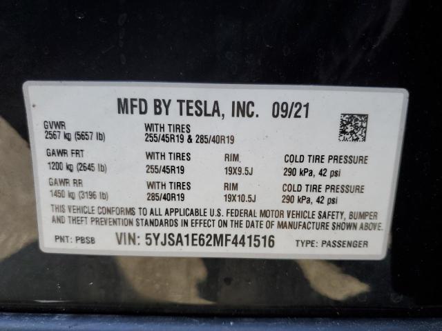 Photo 10 from auction – 2021 TESLA MODEL S with VIN 5YJSA1E62MF441516