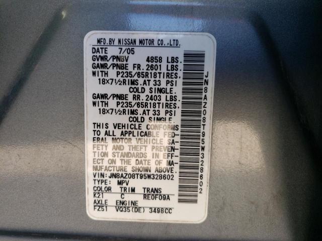 Photo 10 from auction – 2005 NISSAN MURANO SL with VIN JN8AZ08T95W328602