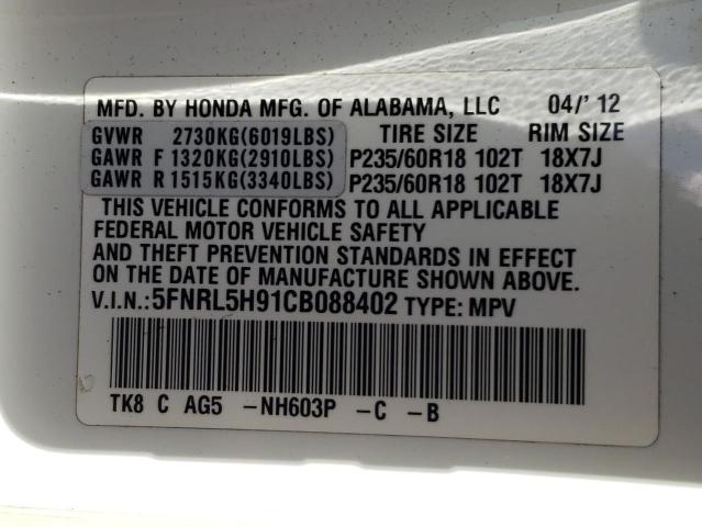 Photo 10 from auction – 2012 HONDA ODYSSEY TO with VIN 5FNRL5H91CB088402
