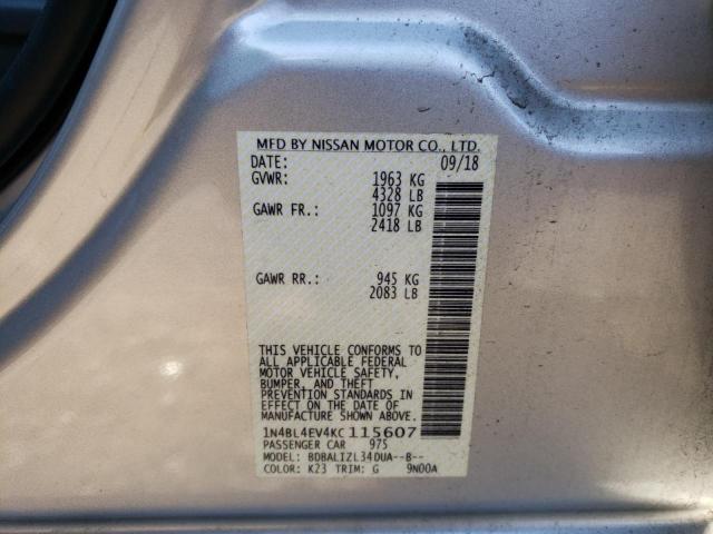 Photo 10 from auction – 2019 NISSAN ALTIMA SL with VIN 1N4BL4EV4KC115607