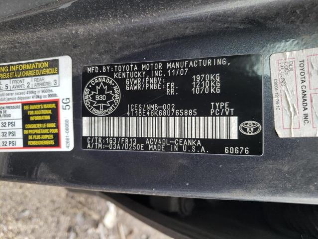 Photo 10 from auction – 2008 TOYOTA CAMRY CE with VIN 4T1BE46K68U765885