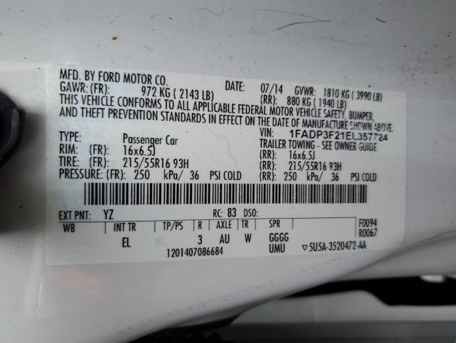 Photo 10 from auction – 2014 FORD FOCUS SE with VIN 1FADP3F21EL357724