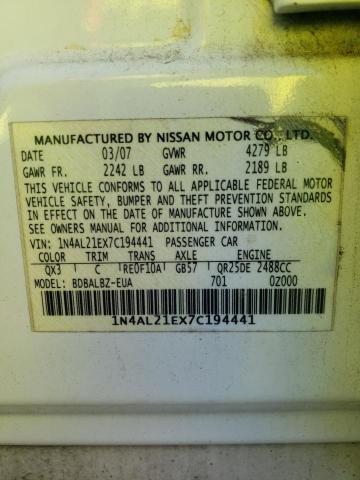 Photo 10 from auction – 2007 NISSAN ALTIMA 2.5 with VIN 1N4AL21EX7C194441