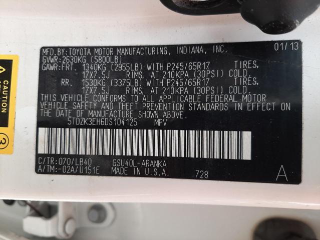 Photo 10 from auction – 2013 TOYOTA HIGHLANDER with VIN 5TDZK3EH6DS104125