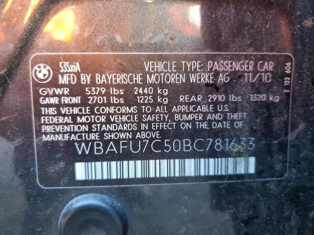 Photo 10 from auction – 2011 BMW 535 XI with VIN WBAFU7C50BC781633