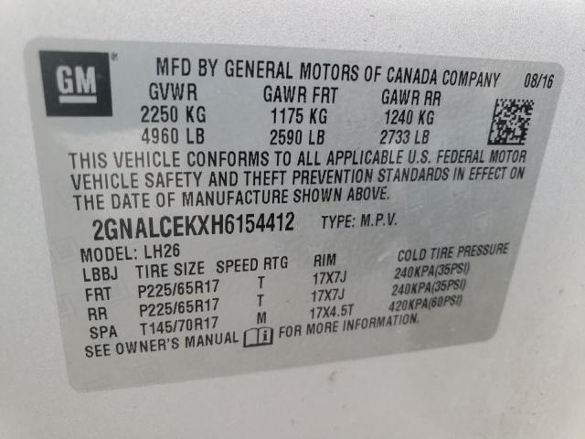 Photo 10 from auction – 2017 CHEVROLET EQUINOX LT with VIN 2GNALCEKXH6154412