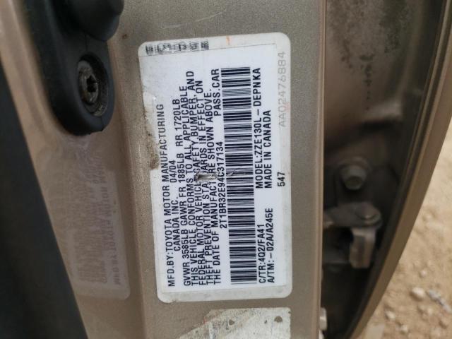 Zdjęcie 10 z aukcji – 2004 TOYOTA COROLLA CE z VIN 2T1BR32E94C317134