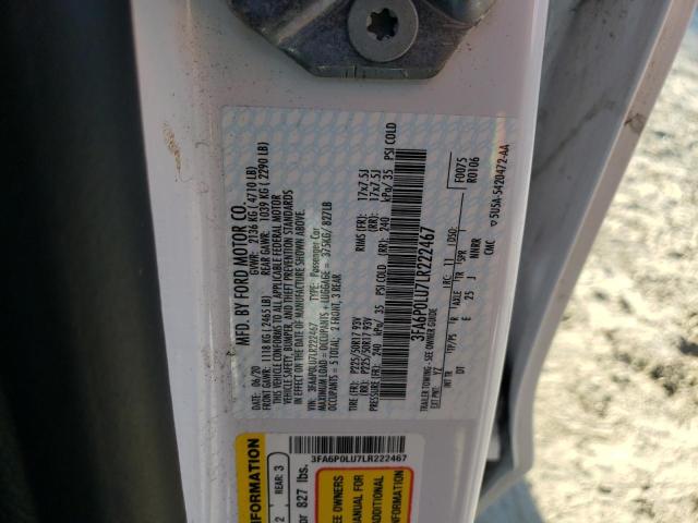 Photo 10 from auction – 2020 FORD FUSION SE with VIN 3FA6P0LU7LR222467