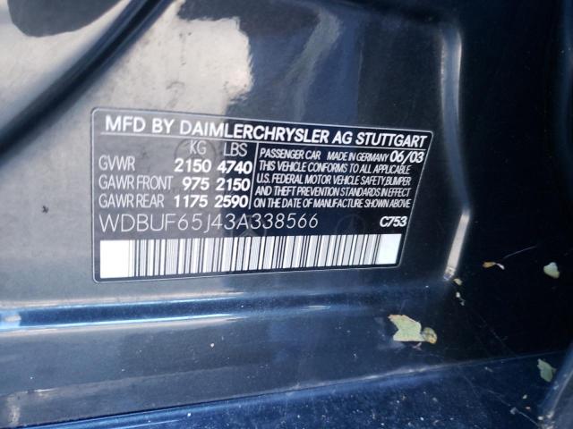 Photo 10 from auction – 2003 MERCEDES-BENZ E 320 with VIN WDBUF65J43A338566