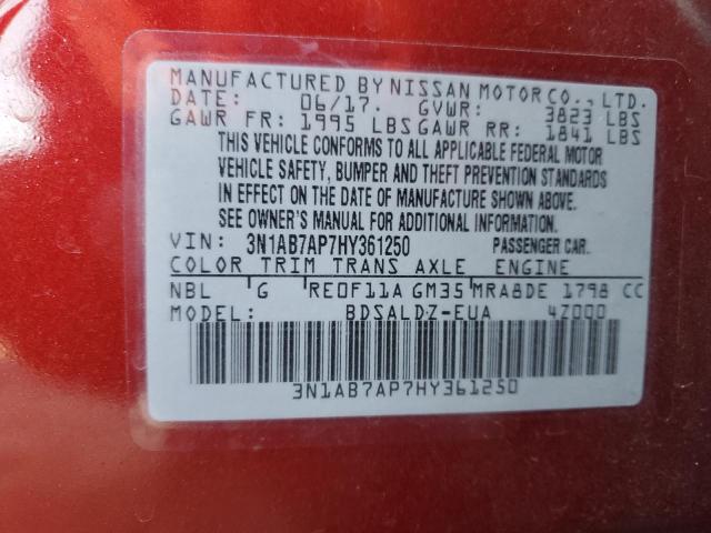 Photo 10 from auction – 2017 NISSAN SENTRA S with VIN 3N1AB7AP7HY361250