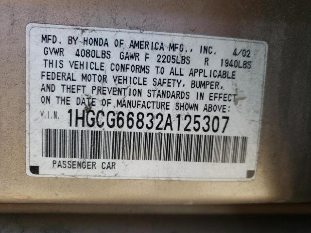Photo 10 from auction – 2002 HONDA ACCORD EX with VIN 1HGCG66832A125307