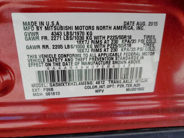 Photo 10 from auction – 2015 MITSUBISHI OUTLANDER with VIN 4A4AR4AW9FE049481