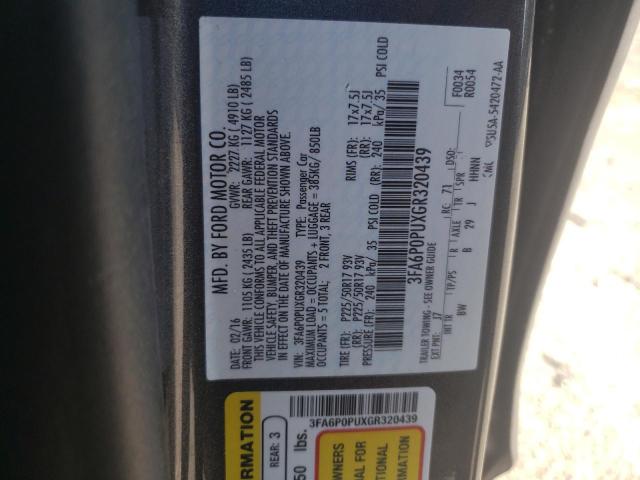 Photo 10 from auction – 2016 FORD FUSION SE with VIN 3FA6P0PUXGR320439