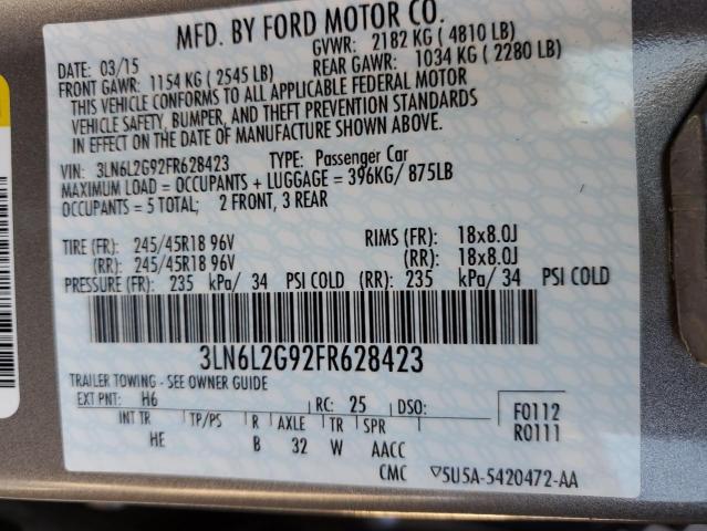 Photo 10 from auction – 2015 LINCOLN MKZ with VIN 3LN6L2G92FR628423