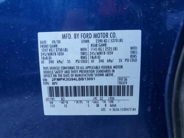 Photo 10 from auction – 2020 FORD EDGE SE with VIN 2FMPK3G94LBB13091