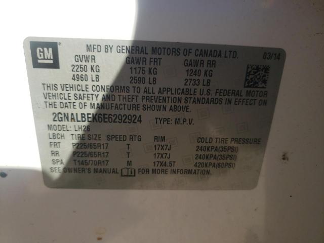Photo 10 from auction – 2014 CHEVROLET EQUINOX LT with VIN 2GNALBEK6E6292924