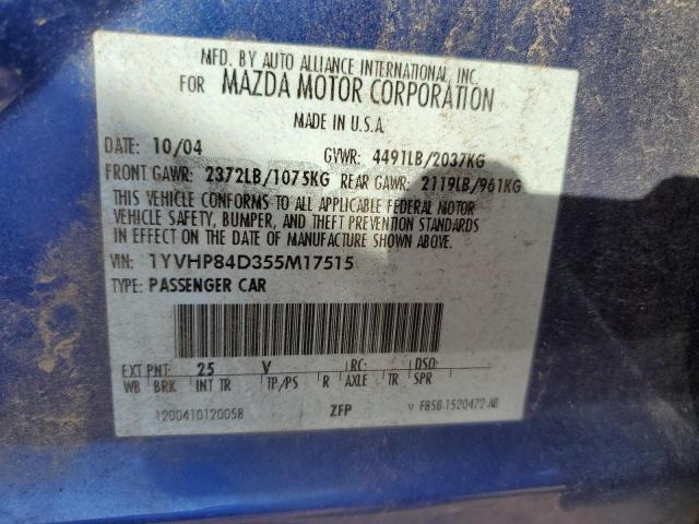 Photo 10 from auction – 2005 MAZDA 6 S with VIN 1YVHP84D355M17515