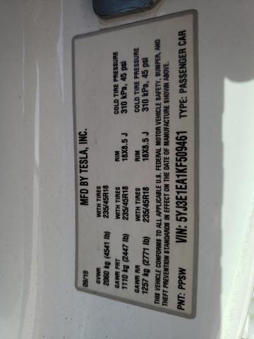 Photo 10 from auction – 2019 TESLA MODEL 3 with VIN 5YJ3E1EA1KF509461