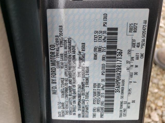 Photo 10 from auction – 2011 FORD FUSION SE with VIN 3FAHP0HA2BR171367