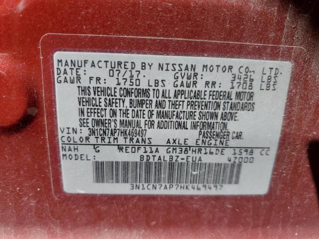 Photo 10 from auction – 2017 NISSAN VERSA S with VIN 3N1CN7AP7HK469497