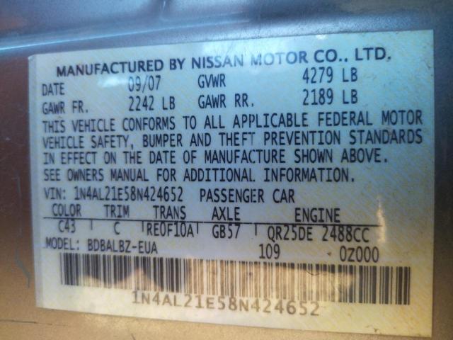 Photo 10 from auction – 2008 NISSAN ALTIMA 2.5 with VIN 1N4AL21E58N424652