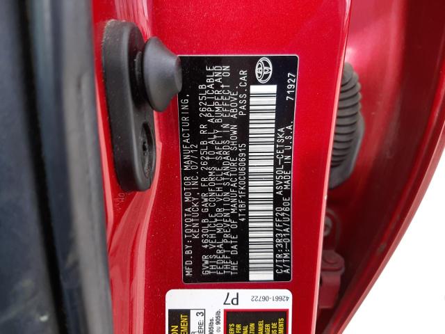 Photo 10 from auction – 2012 TOYOTA CAMRY BASE with VIN 4T1BF1FK0CU606915