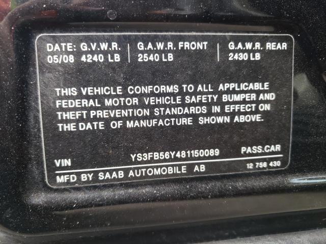 Photo 10 from auction – 2008 SAAB 9-3 2.0T with VIN YS3FB56Y481150089