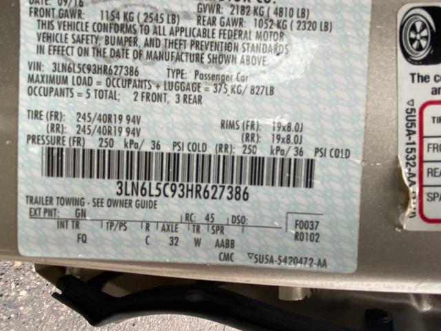 Photo 10 from auction – 2017 LINCOLN MKZ SELECT with VIN 3LN6L5C93HR627386