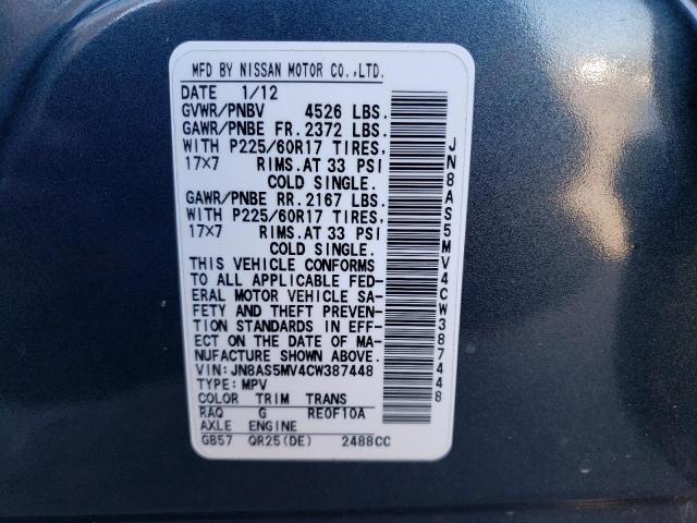 Photo 10 from auction – 2012 NISSAN ROGUE with VIN JN8AS5MV4CW387448