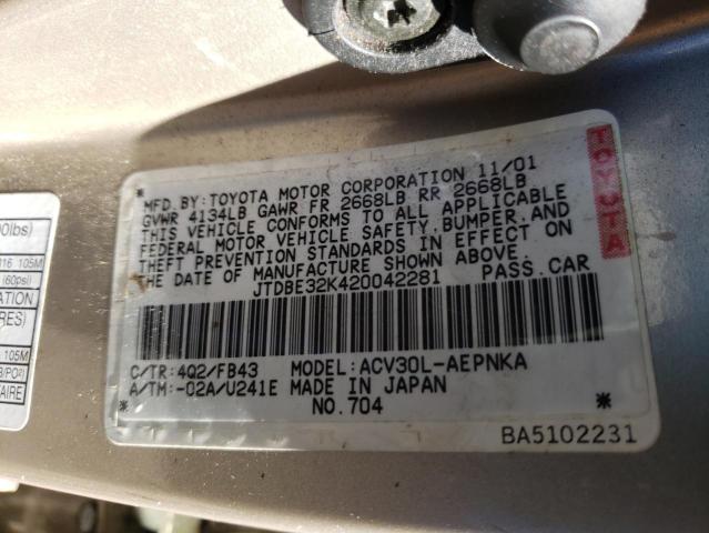 Photo 10 from auction – 2002 TOYOTA CAMRY with VIN JTDBE32K420042281