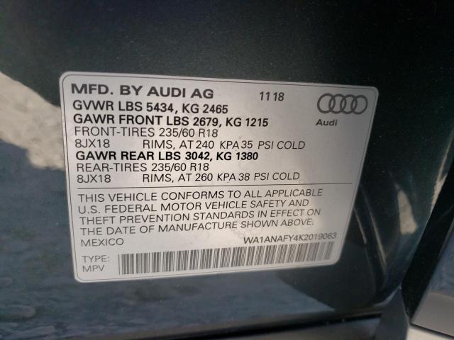 Photo 10 from auction – 2019 AUDI Q5 PREMIUM with VIN WA1ANAFY4K2019063