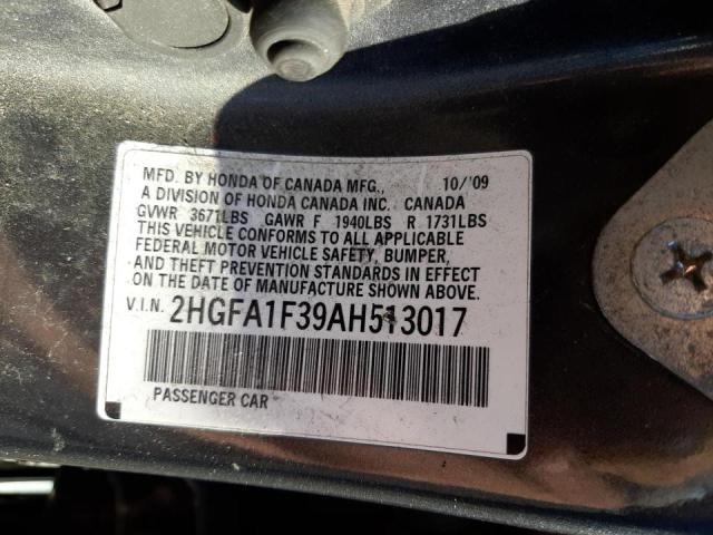 Photo 10 from auction – 2010 HONDA CIVIC VP with VIN 2HGFA1F39AH513017