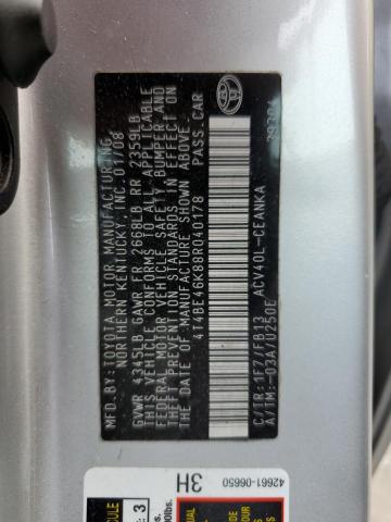 Photo 10 from auction – 2008 TOYOTA CAMRY CE with VIN 4T4BE46K88R040178