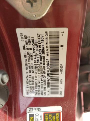 Photo 10 from auction – 2007 HONDA CIVIC with VIN 1HGFA16887L050472