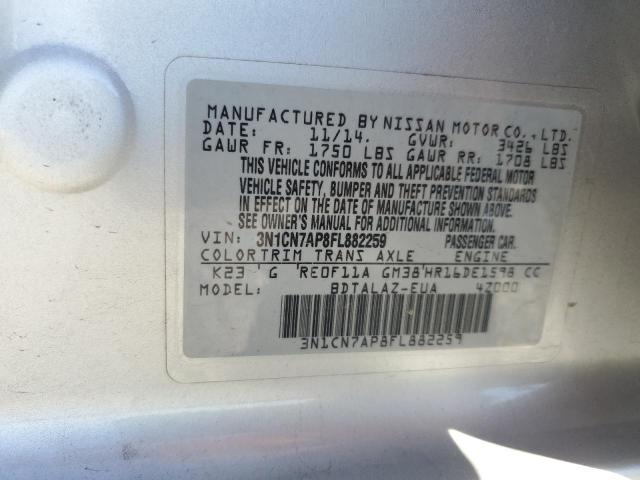 Photo 10 from auction – 2015 NISSAN VERSA S with VIN 3N1CN7AP8FL882259
