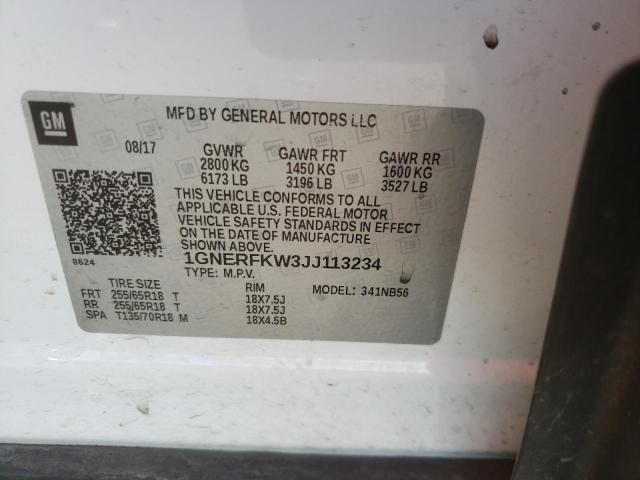 Photo 10 from auction – 2018 CHEVROLET TRAVERSE L with VIN 1GNERFKW3JJ113234