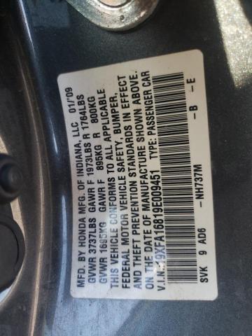 Photo 10 from auction – 2009 HONDA CIVIC EX with VIN 19XFA16819E009451