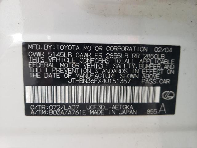 Photo 10 from auction – 2004 LEXUS LS 430 with VIN JTHBN36FX40151357
