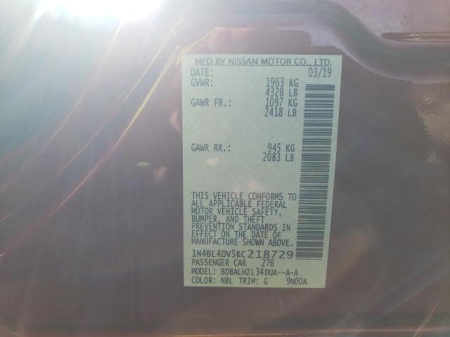 Photo 10 from auction – 2019 NISSAN ALTIMA SV with VIN 1N4BL4DV5KC218729