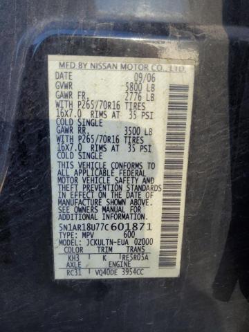 Photo 10 from auction – 2007 NISSAN PATHFINDER with VIN 5N1AR18U77C601871