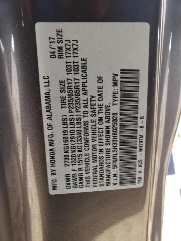 Photo 10 from auction – 2017 HONDA ODYSSEY SE with VIN 5FNRL5H33HB025028