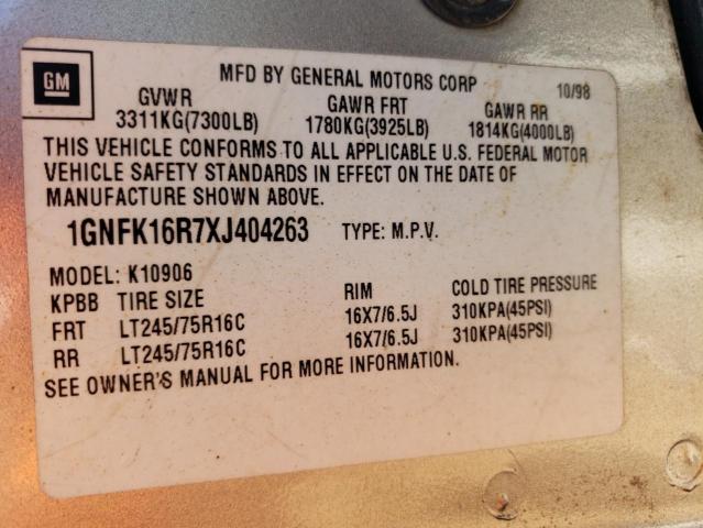 Photo 10 from auction – 1999 CHEVROLET SUBURBAN with VIN 1GNFK16R7XJ404263