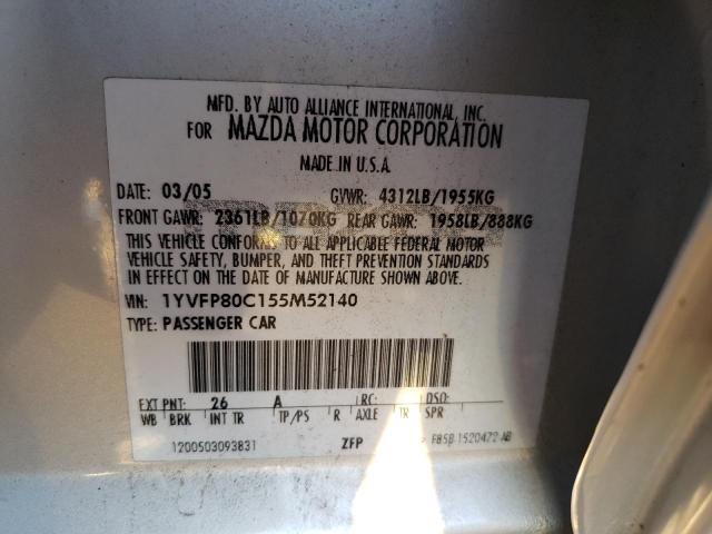 Photo 10 from auction – 2005 MAZDA 6 I with VIN 1YVFP80C155M52140