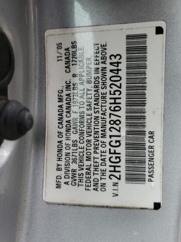 Photo 10 from auction – 2006 HONDA CIVIC EX with VIN 2HGFG12876H520443