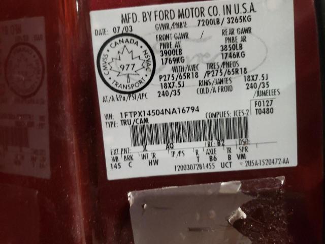 Photo 10 from auction – 2004 FORD F150 with VIN 1FTPX14504NA16794