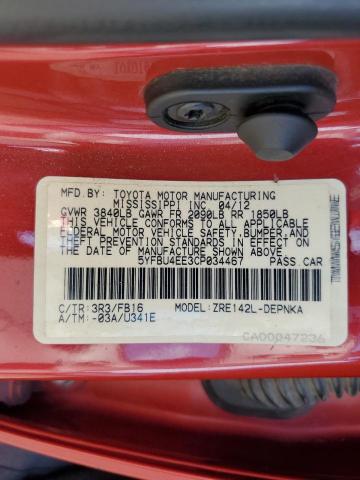 Photo 10 from auction – 2012 TOYOTA COROLLA BA with VIN 5YFBU4EE3CP034467