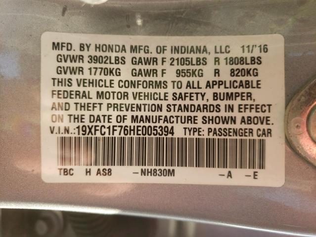 Photo 10 from auction – 2017 HONDA CIVIC EXL with VIN 19XFC1F76HE005394